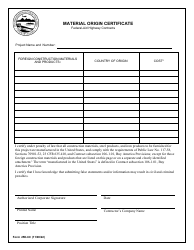 Form 25D-60 Material Origin Certificate - Alaska