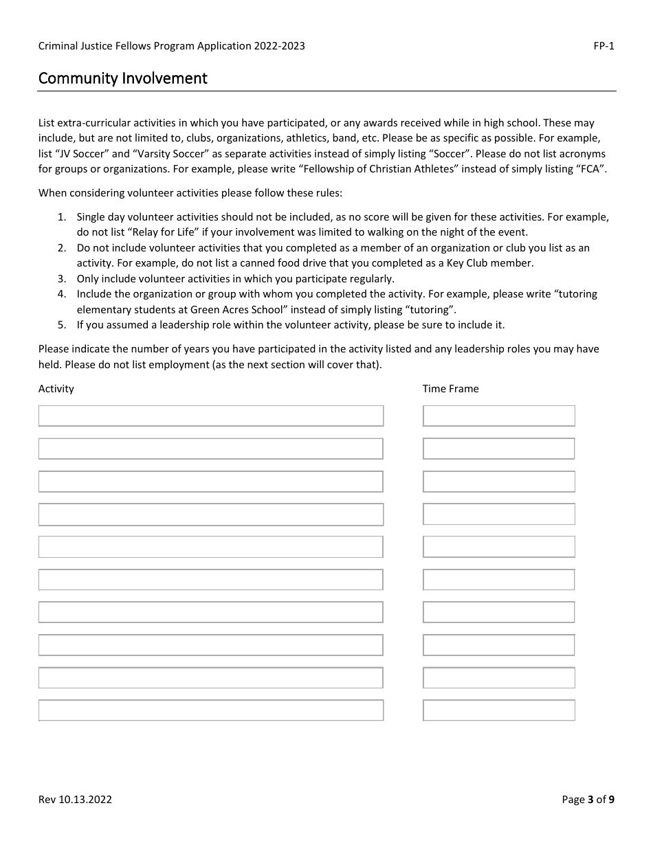 Form FP-1 Criminal Justice Fellows Program Application - North Carolina, Page 3