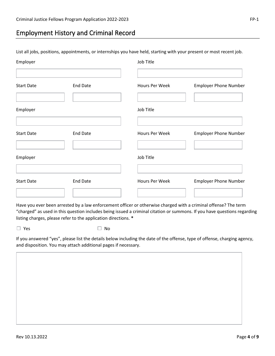 Form FP-1 Criminal Justice Fellows Program Application - North Carolina, Page 4