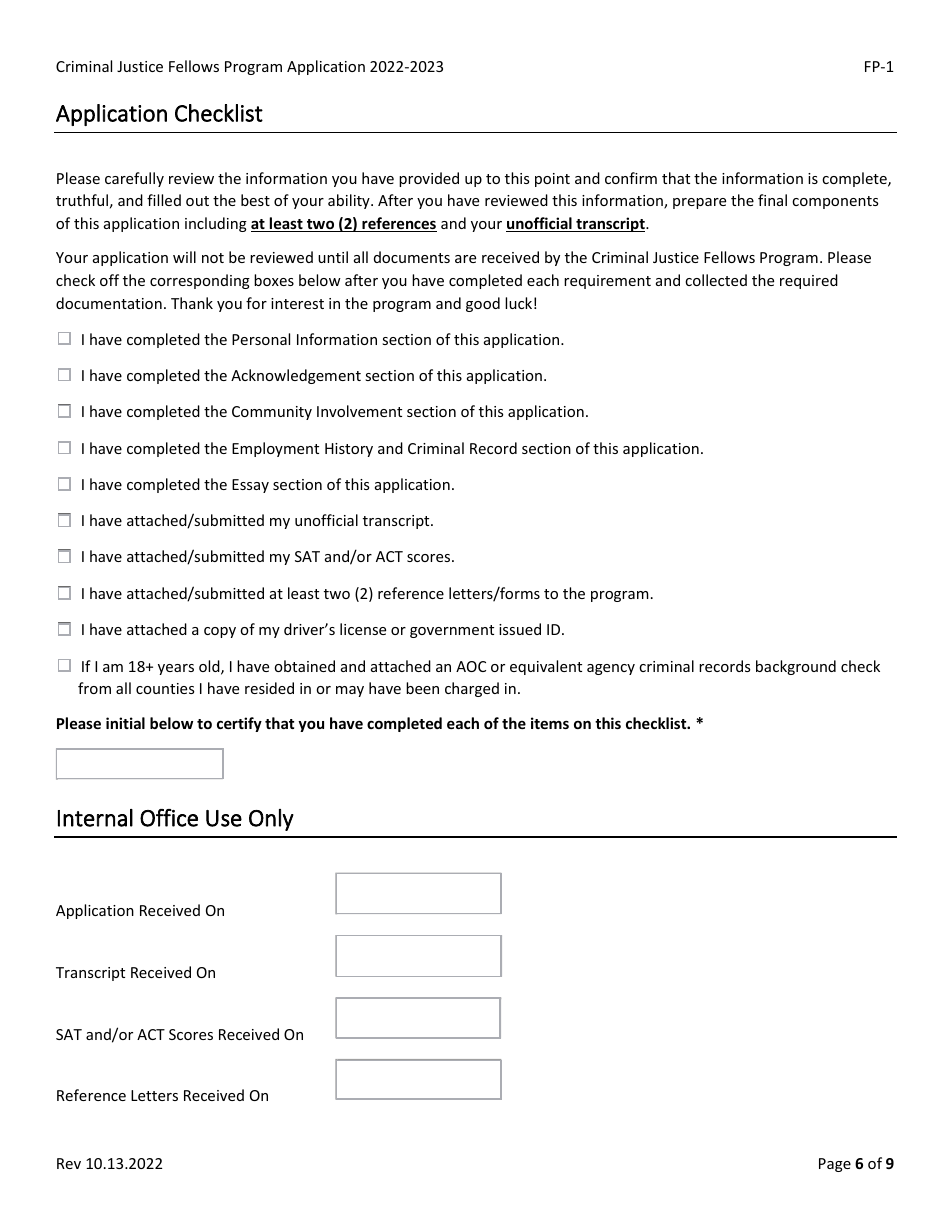 Form FP-1 Criminal Justice Fellows Program Application - North Carolina, Page 6