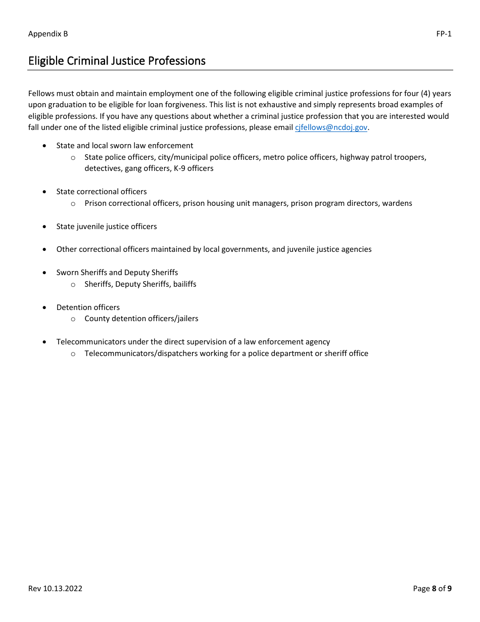 Form FP-1 Criminal Justice Fellows Program Application - North Carolina, Page 8