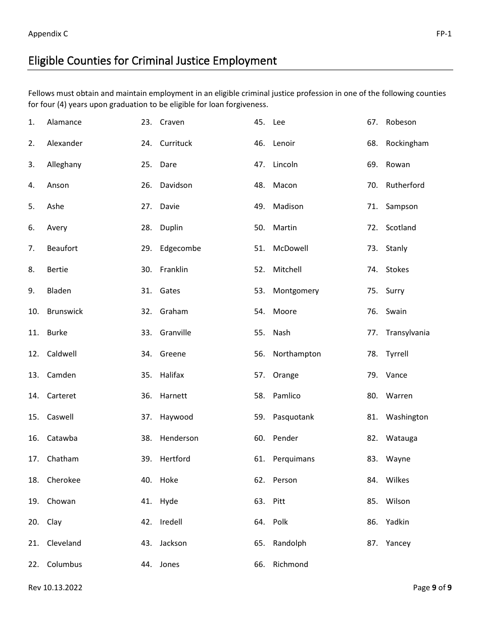 Form FP-1 Criminal Justice Fellows Program Application - North Carolina, Page 9