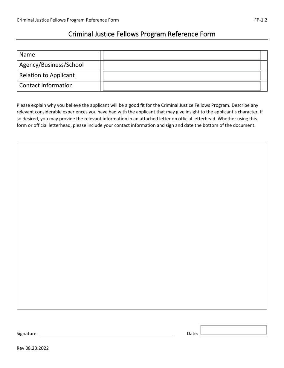 Form FP-1.2 Reference Form - Criminal Justice Fellows Program - North Carolina, Page 1