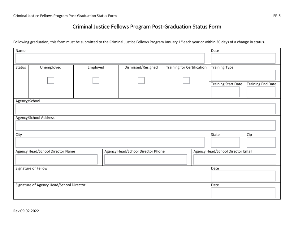 Form FP-5 Post-graduation Status Form - Criminal Justice Fellows Program - North Carolina, Page 1