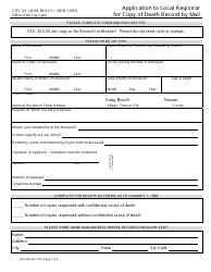 Form LB-294A-M Application to Local Registrar for Copy of Death Record by Mail - City of Long Beach, New York