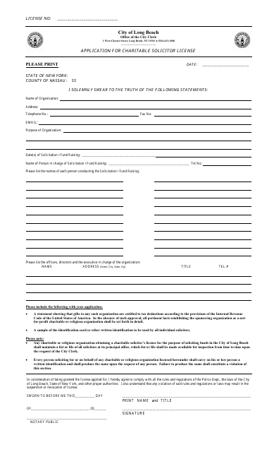 Application for Charitable Solicitor License - City of Long Beach, New York