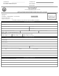 Document preview: Application for Second Hand Dealers License - City of Long Beach, New York