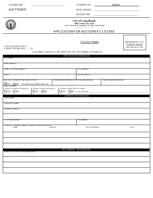 Application for Auctioner's License - City of Long Beach, New York Download Pdf