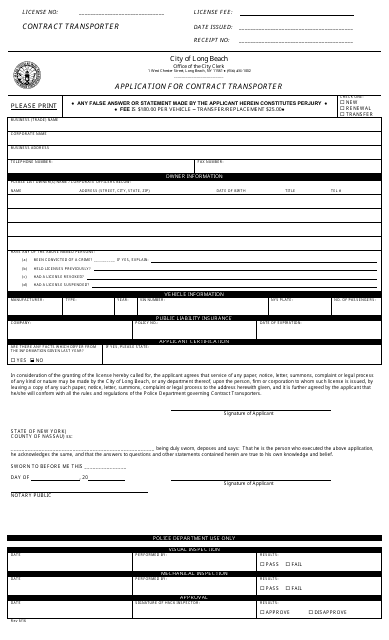 Application for Contract Transporter - City of Long Beach, New York Download Pdf