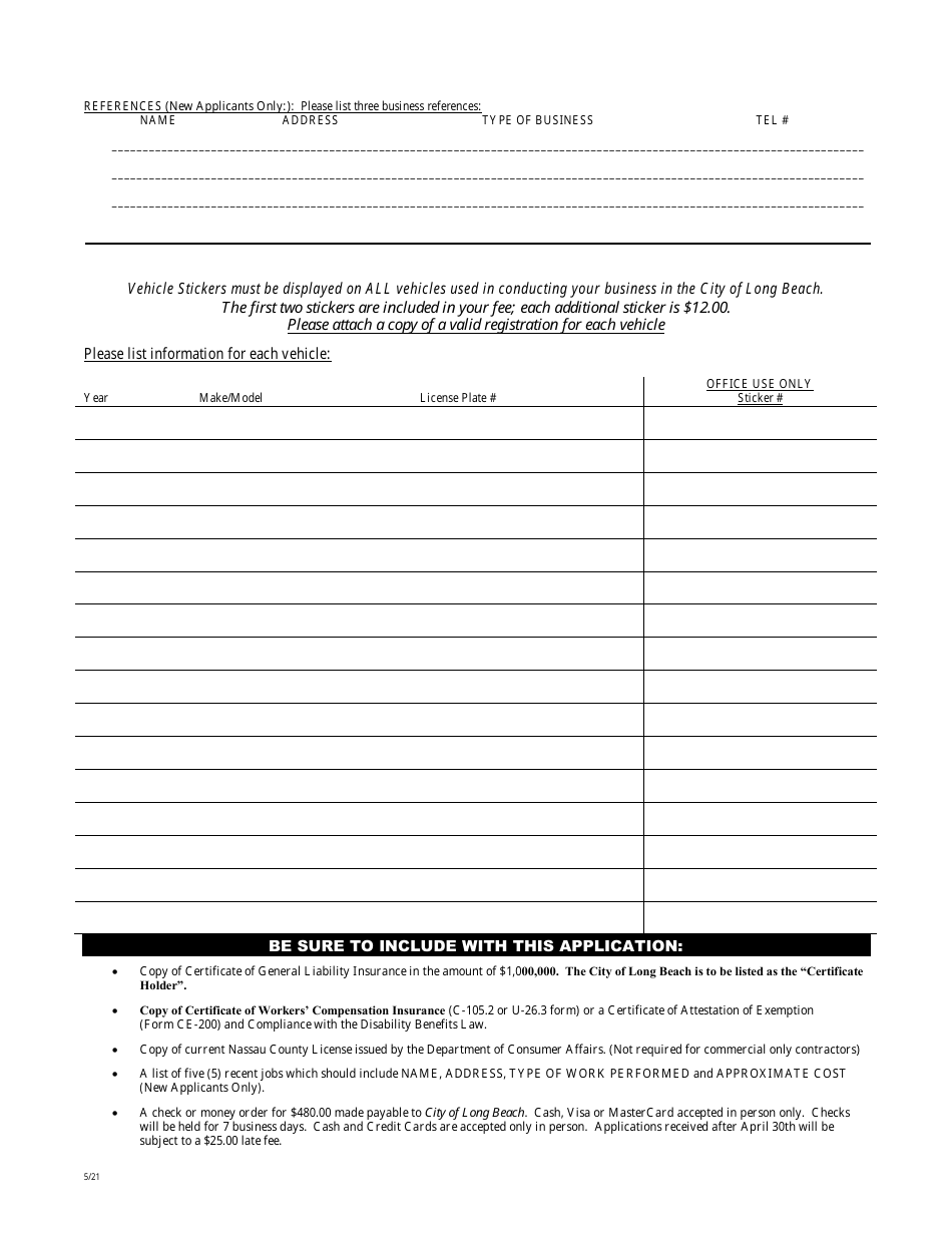 Application for Mercantile License - General Contractor - City of Long Beach, New York, Page 2