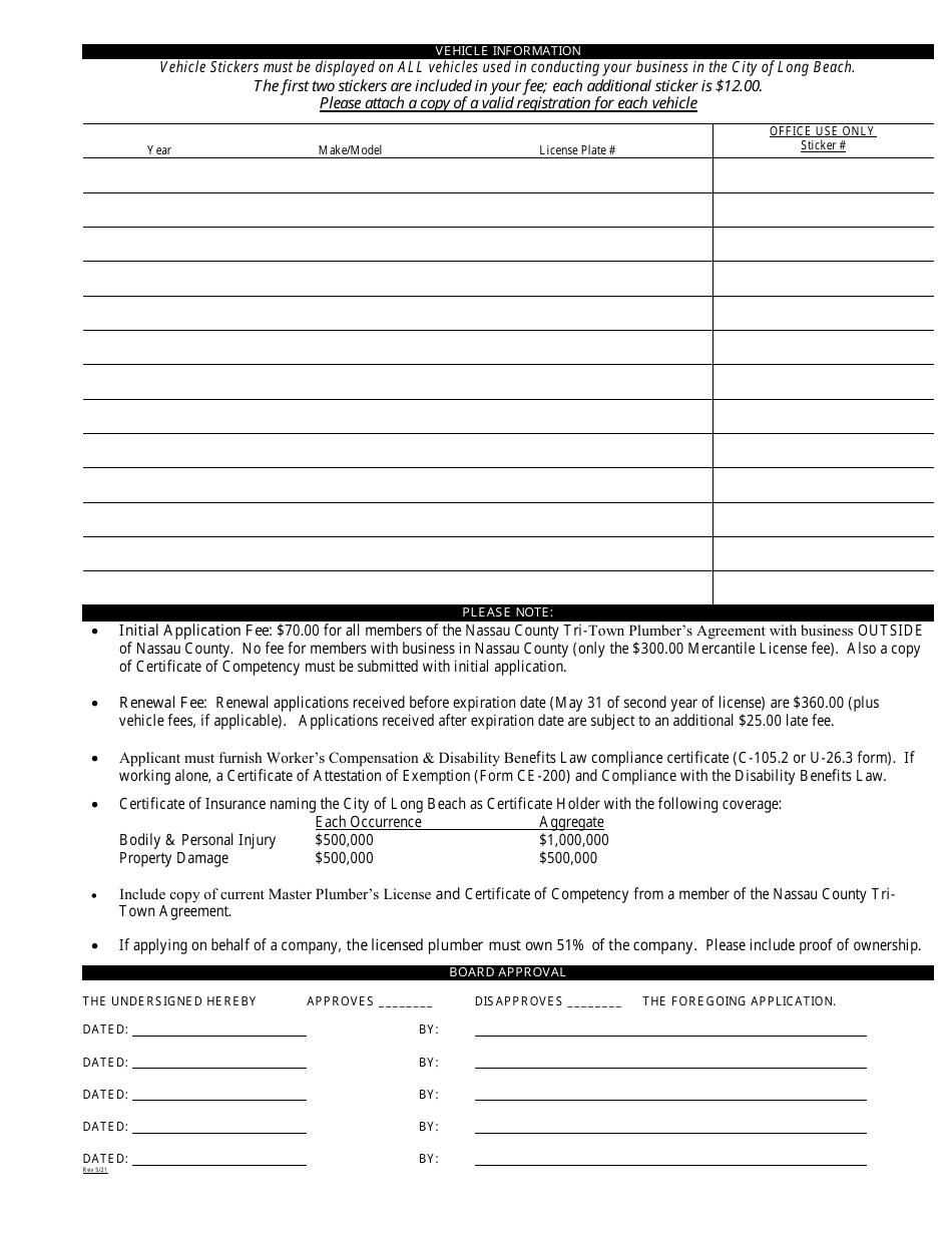 Application for Master Plumbers License or Renewal - City of Long Beach, New York, Page 2