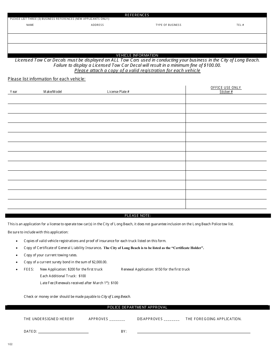 Application for Towing Car License - City of Long Beach, New York, Page 2