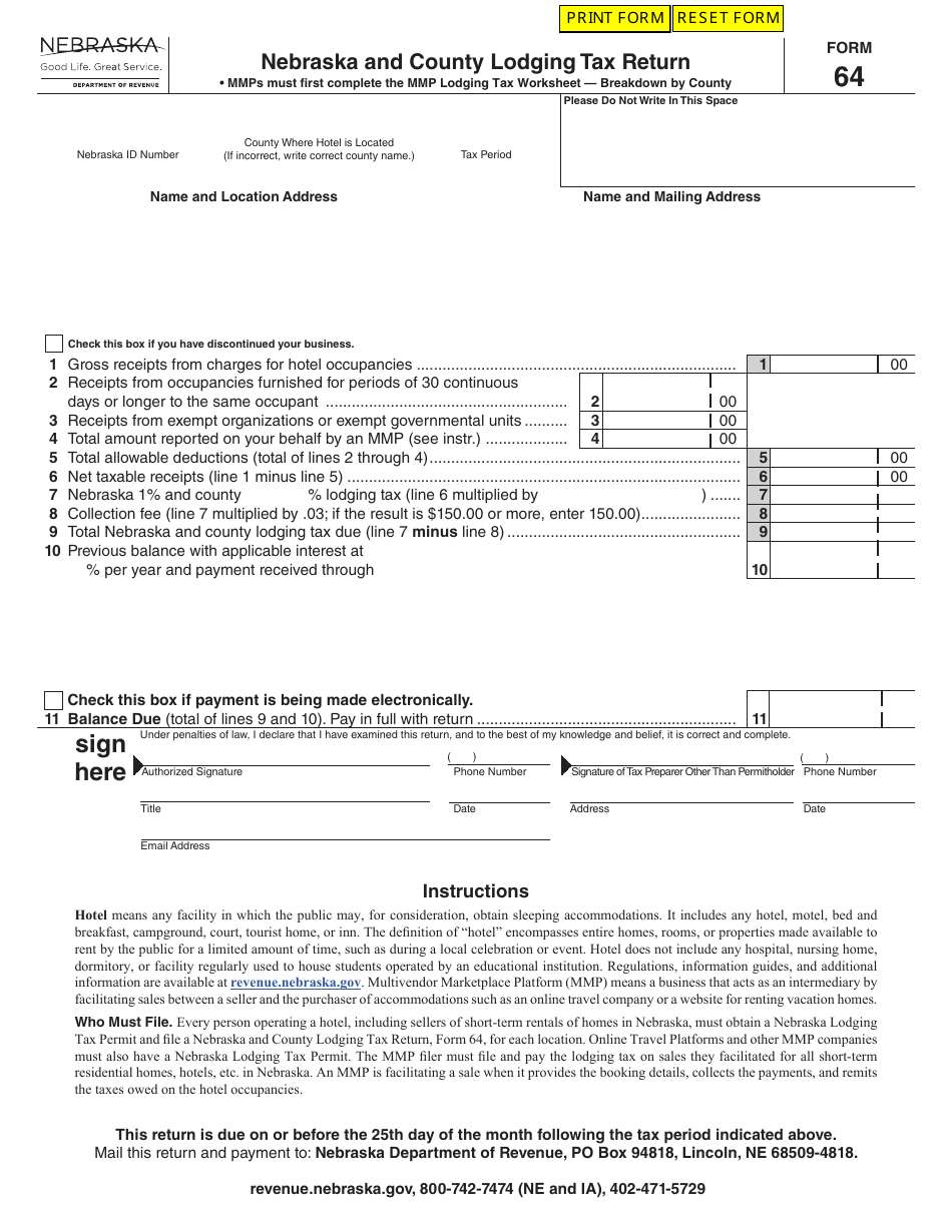 Form 64 Download Fillable PDF or Fill Online Nebraska and County