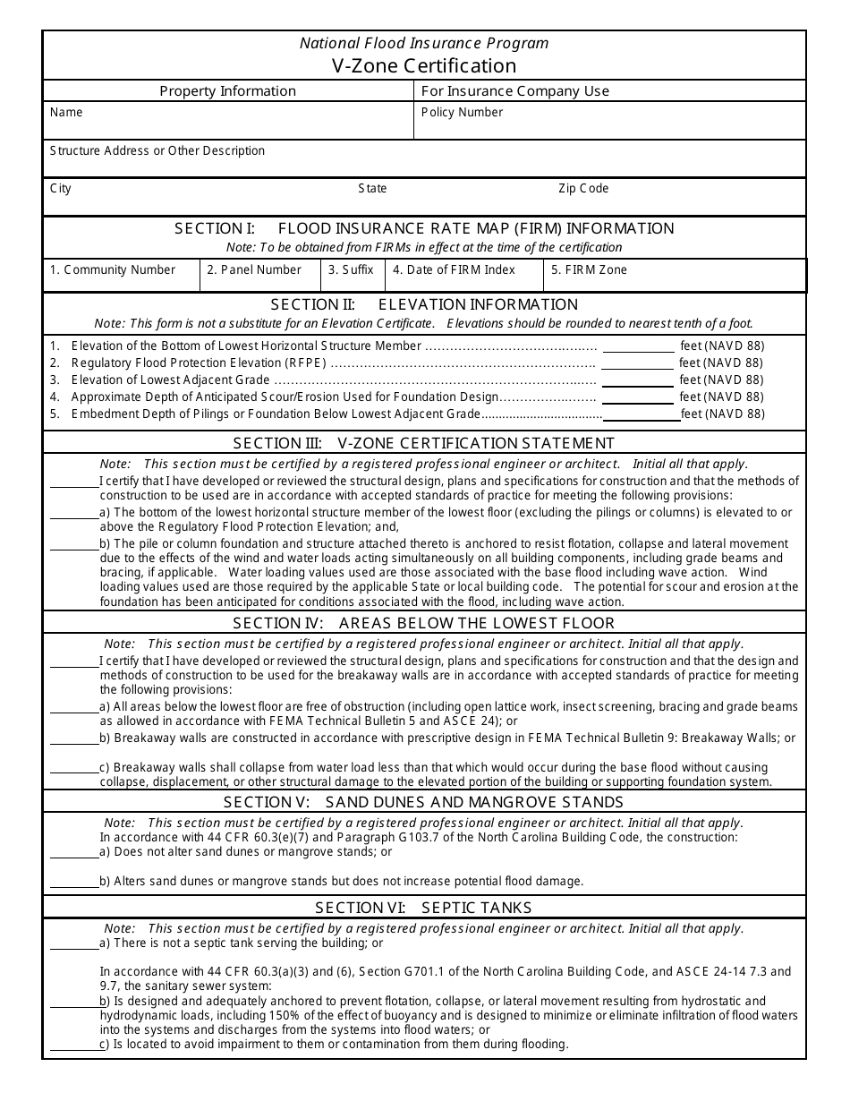 V-Zone Certification - National Flood Insurance Program - North Carolina, Page 1