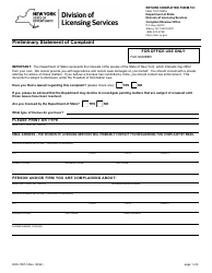 Document preview: Form DOS-1507-F Preliminary Statement of Complaint - New York