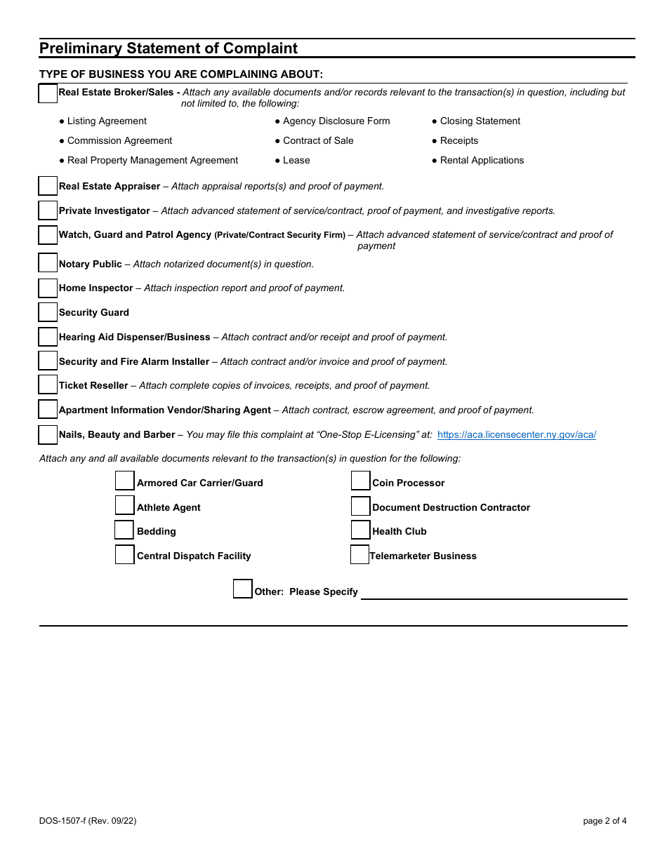 Form DOS-1507-F Download Fillable PDF or Fill Online Preliminary ...