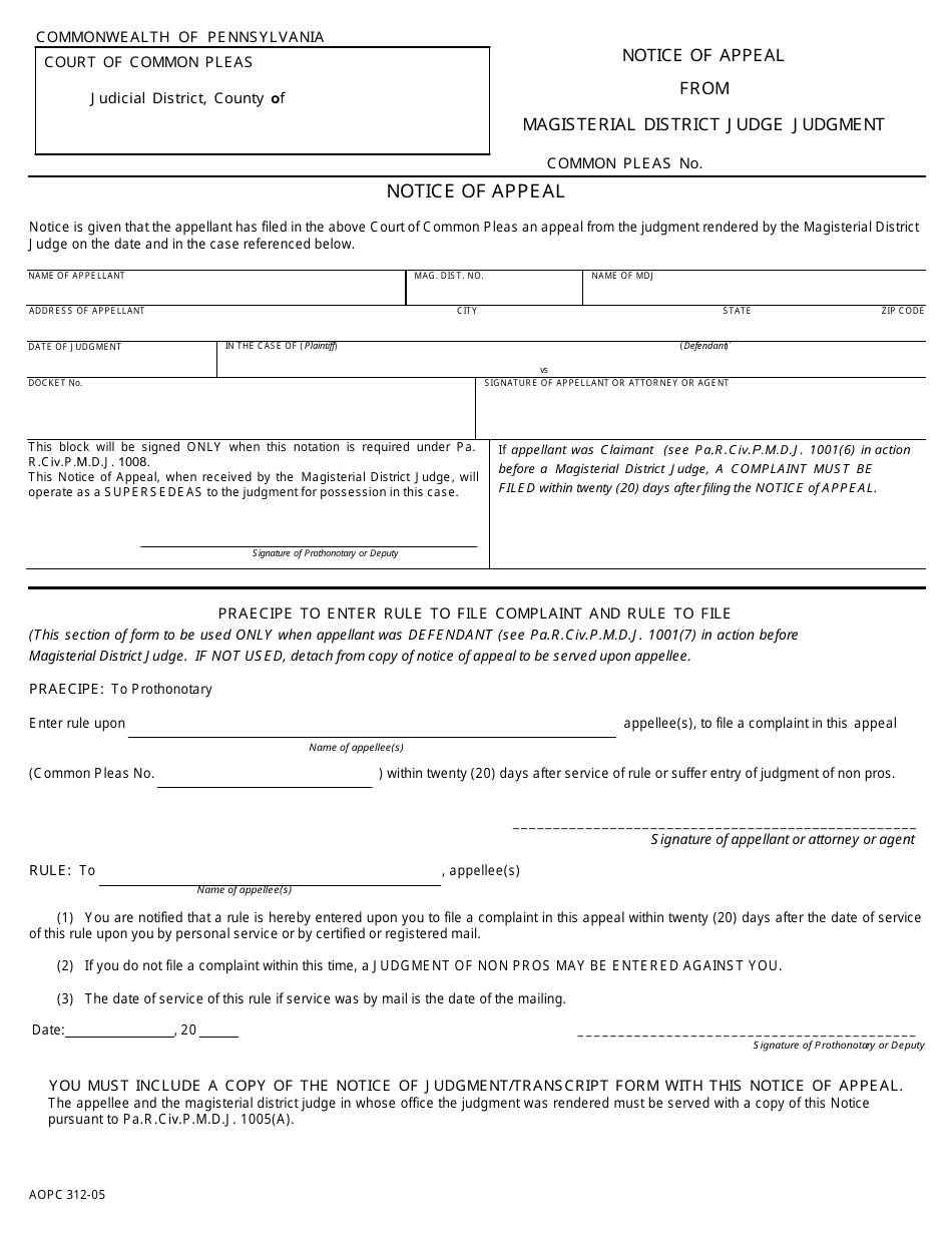 Form AOPC312-05 - Fill Out, Sign Online and Download Fillable PDF ...