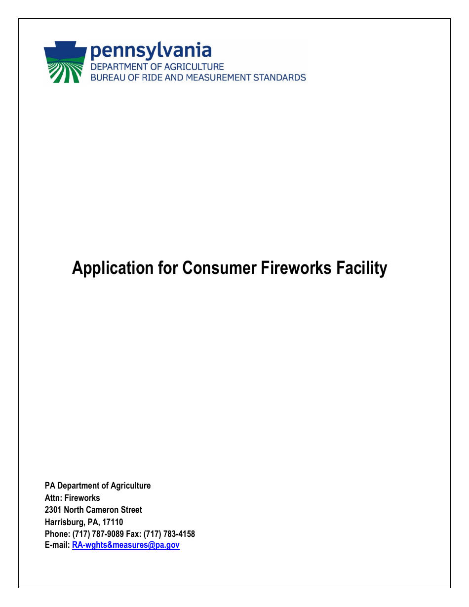 Application for Consumer Fireworks Facility - Pennsylvania, Page 1