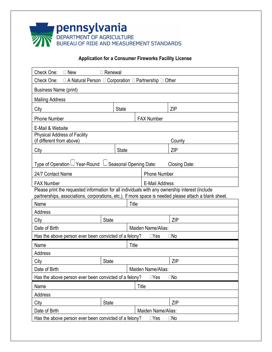 Application for Consumer Fireworks Facility - Pennsylvania, Page 4