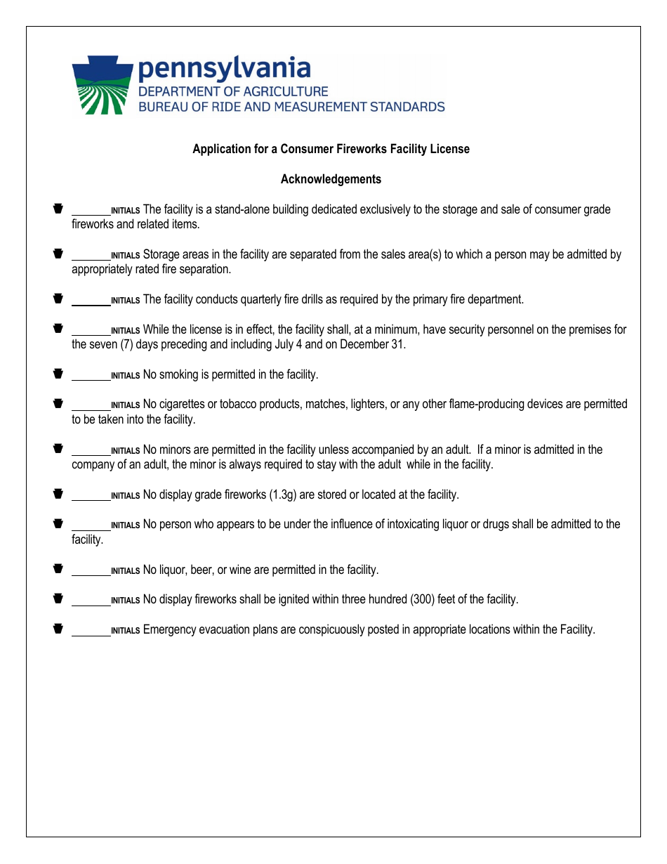 Application for Consumer Fireworks Facility - Pennsylvania, Page 5