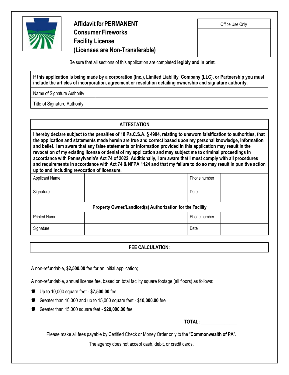 Application for Consumer Fireworks Facility - Pennsylvania, Page 6