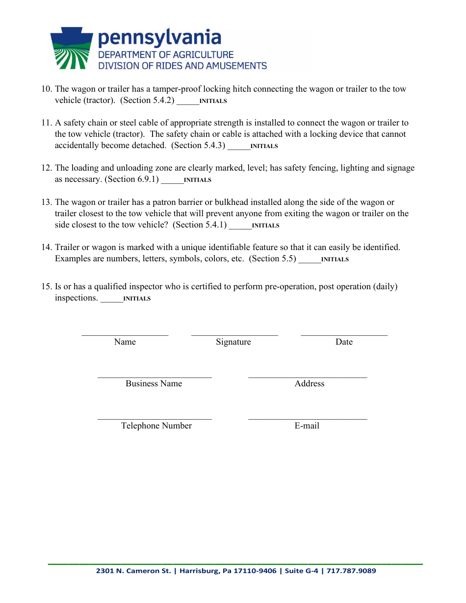 Hayride Attraction Application Checklist - Pennsylvania, Page 2