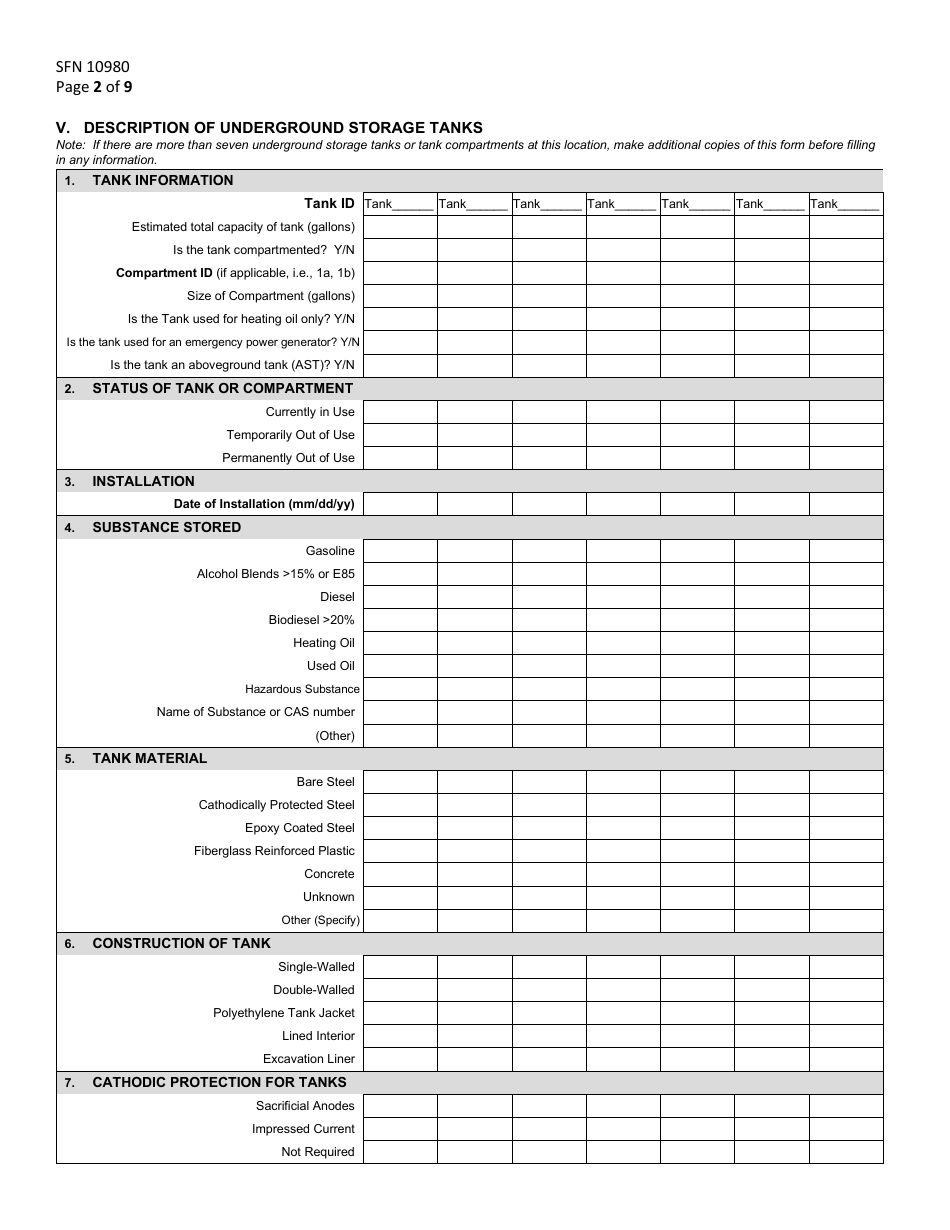 Form SFN10980 Notification for Underground Storage Tanks - North Dakota, Page 2