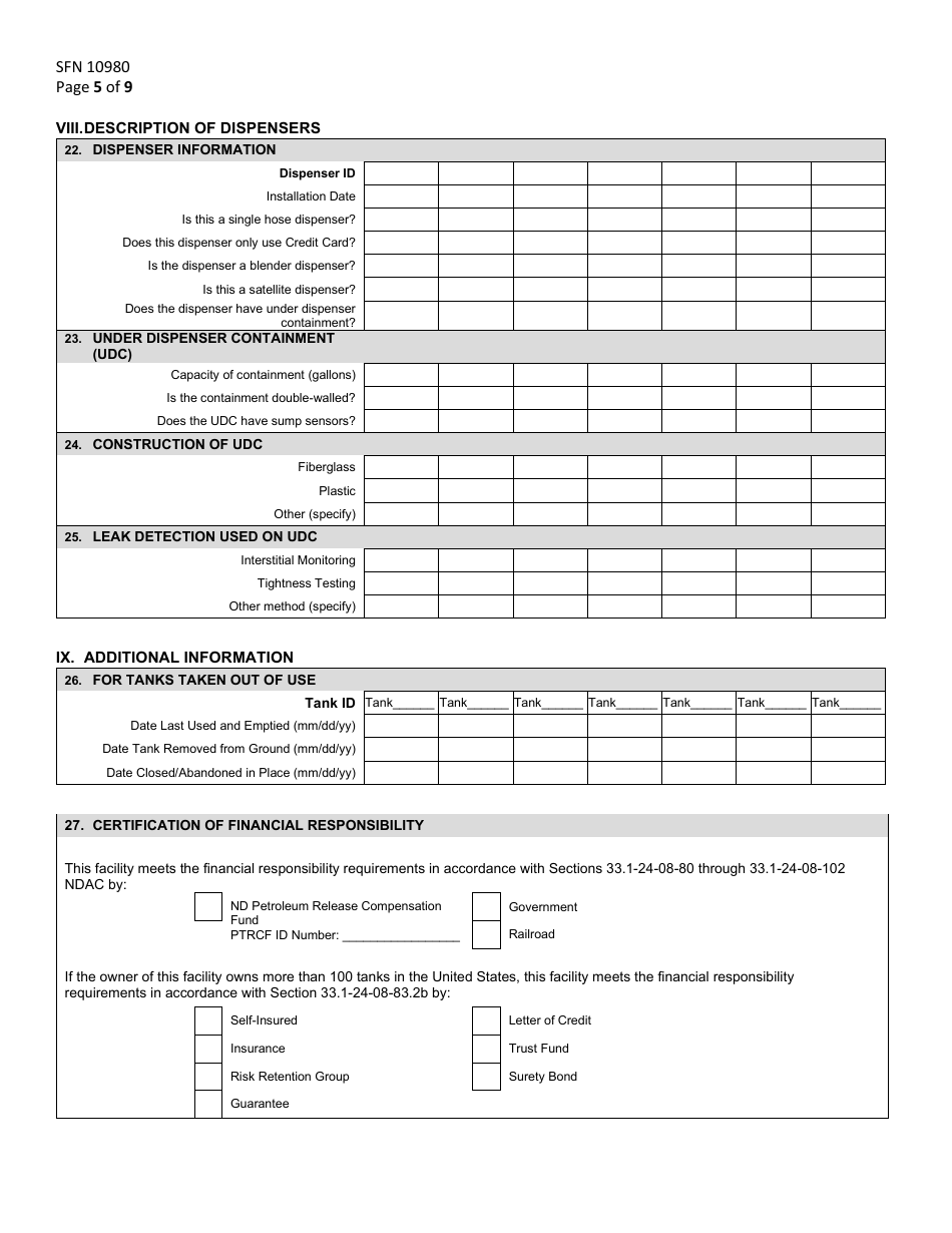 Form SFN10980 Notification for Underground Storage Tanks - North Dakota, Page 5