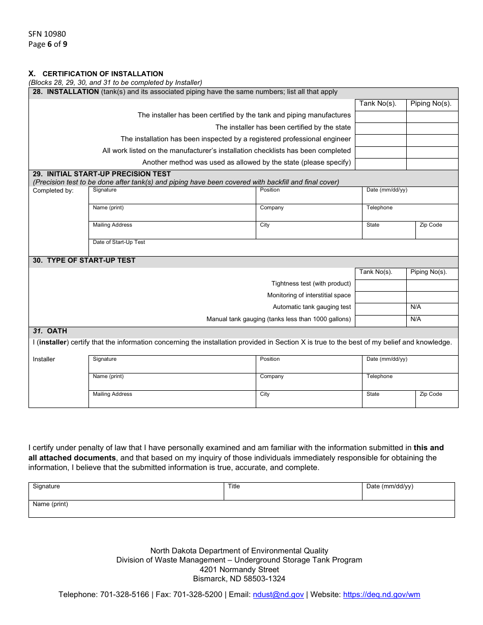 Form SFN10980 Notification for Underground Storage Tanks - North Dakota, Page 6