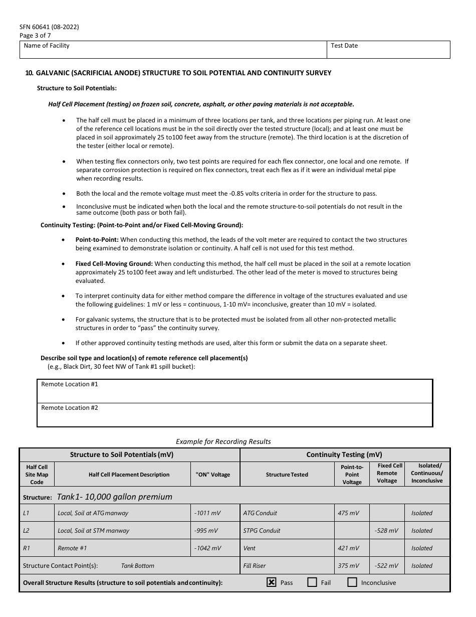 Form SFN60641 Ust Cathodic Protection System Evaluation Galvanic (Sacrificial Anode) Type - North Dakota, Page 3