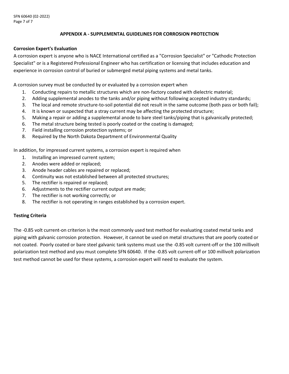 Form SFN60640 Ust Cathodic Protection System Evaluation Impressed Current Type - North Dakota, Page 7