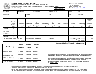 Form SFN59099 Manual Tank Gauging Record - North Dakota