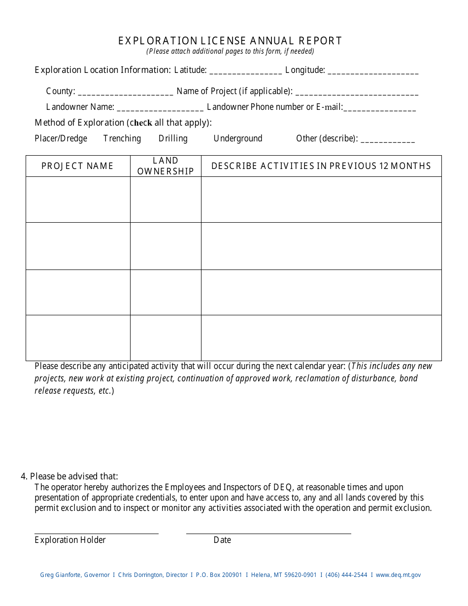 Exploration License Annual Report and Renewal Form - Montana, Page 2