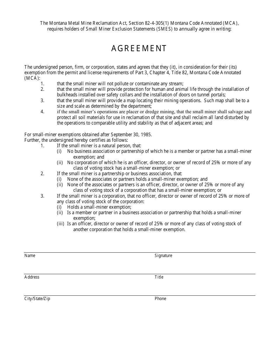 Small Miner Exclusion Statement (Smes) Annual Report and Renewal Form - Montana, Page 2