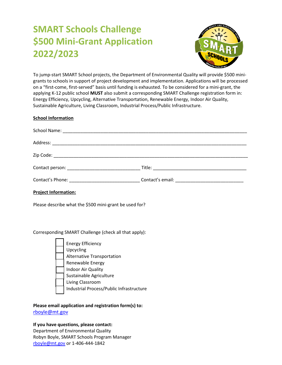 Smart Schools Challenge $500 Mini-Grant Application - Montana, Page 1