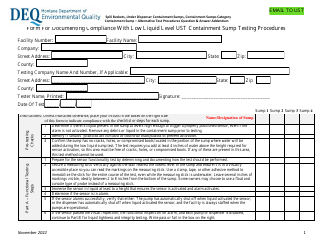 Document preview: Form for Documenting Compliance With Low Liquid Level Ust Containment Sump Testing Procedures - Montana
