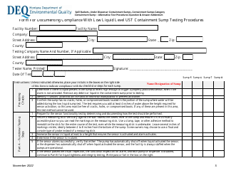 Form for Documenting Compliance With Low Liquid Level Ust Containment Sump Testing Procedures - Montana, Page 3