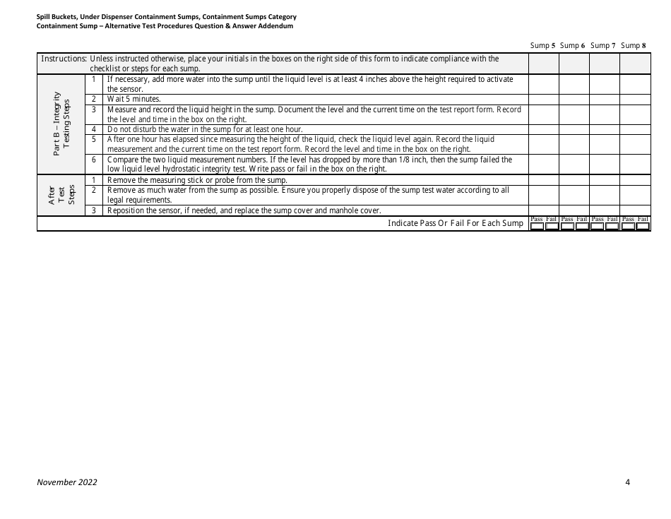 Form for Documenting Compliance With Low Liquid Level Ust Containment Sump Testing Procedures - Montana, Page 4