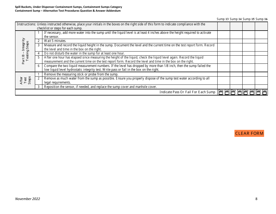 Form for Documenting Compliance With Low Liquid Level Ust Containment Sump Testing Procedures - Montana, Page 8