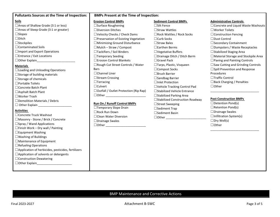 Attachment B Self Inspection Report Form - Montana, Page 3