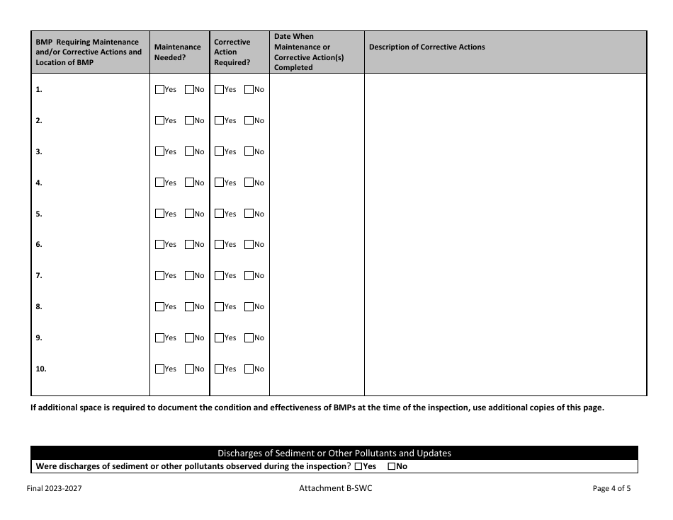 Attachment B Self Inspection Report Form - Montana, Page 4