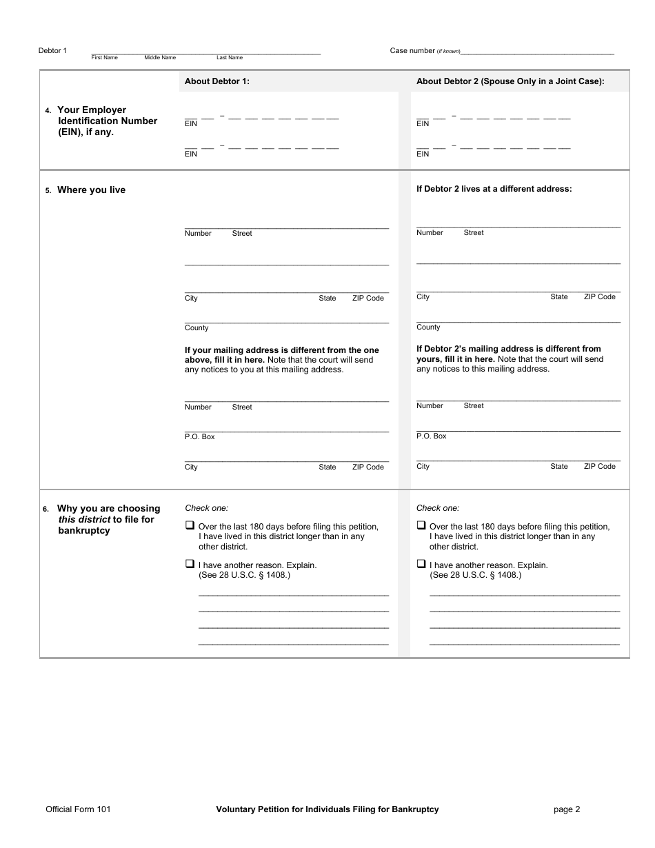 Official Form 101 Download Fillable PDF Or Fill Online Voluntary ...