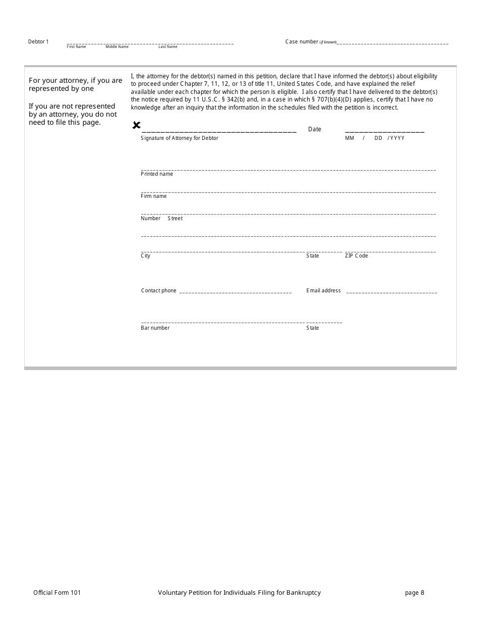 Official Form 101 Voluntary Petition for Individuals Filing for Bankruptcy, Page 8
