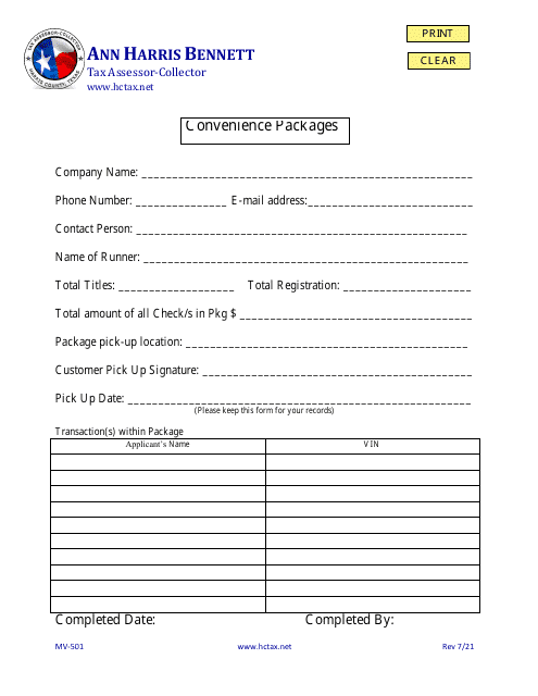 Form MV-501  Printable Pdf