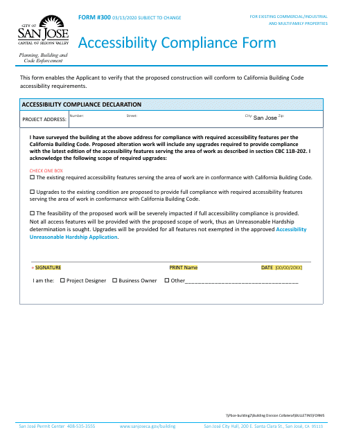 Form 300 Accessibility Compliance Form - City of San Jose, California