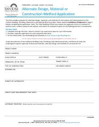 Document preview: Form 305 Alternate Design, Material or Construction Method Application - City of San Jose, California