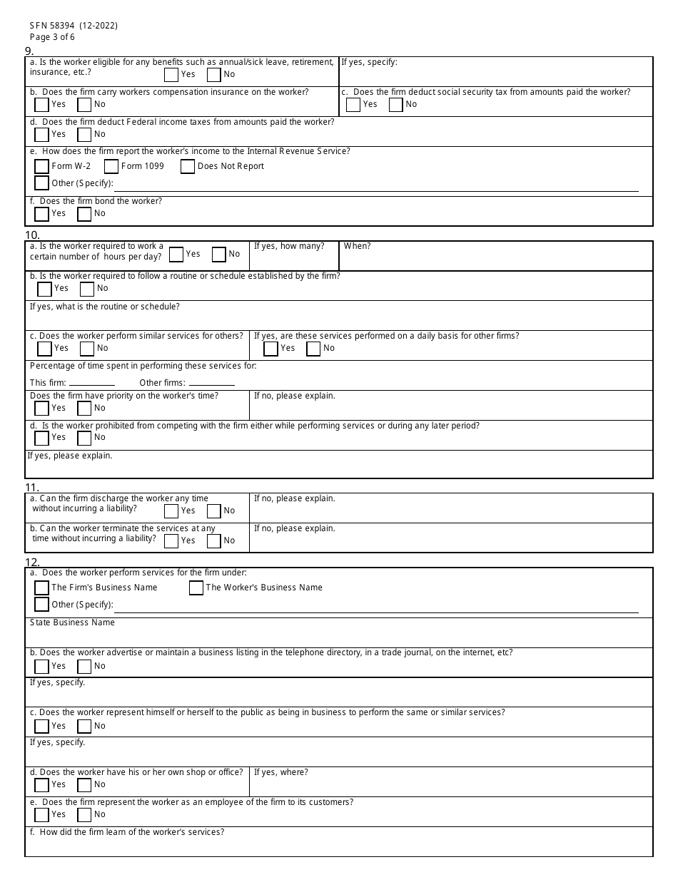 Form SFN58394 Independent Contractor Verification Application - North Dakota, Page 3