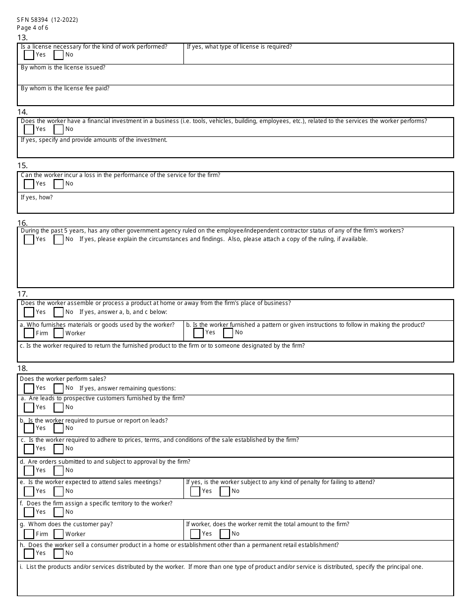 Form SFN58394 Independent Contractor Verification Application - North Dakota, Page 4
