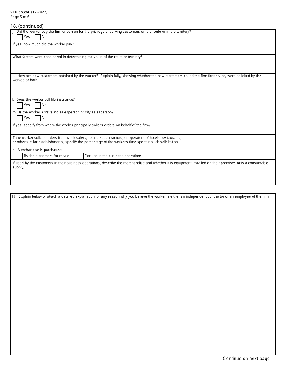Form SFN58394 Independent Contractor Verification Application - North Dakota, Page 5