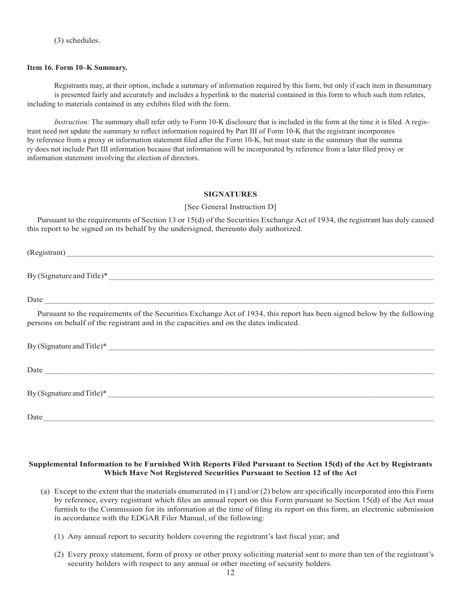 Form 10-K (SEC Form 1673) Annual Report Pursuant to Section 13 or 15(D) of the Securities Exchange Act of 1934, Page 12